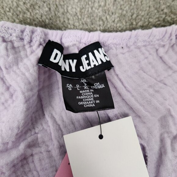 NEW Dkny Women's Crop Top Size L Purple Cotton Seersucker One Shoulder Boho Chic - Picture 4 of 9